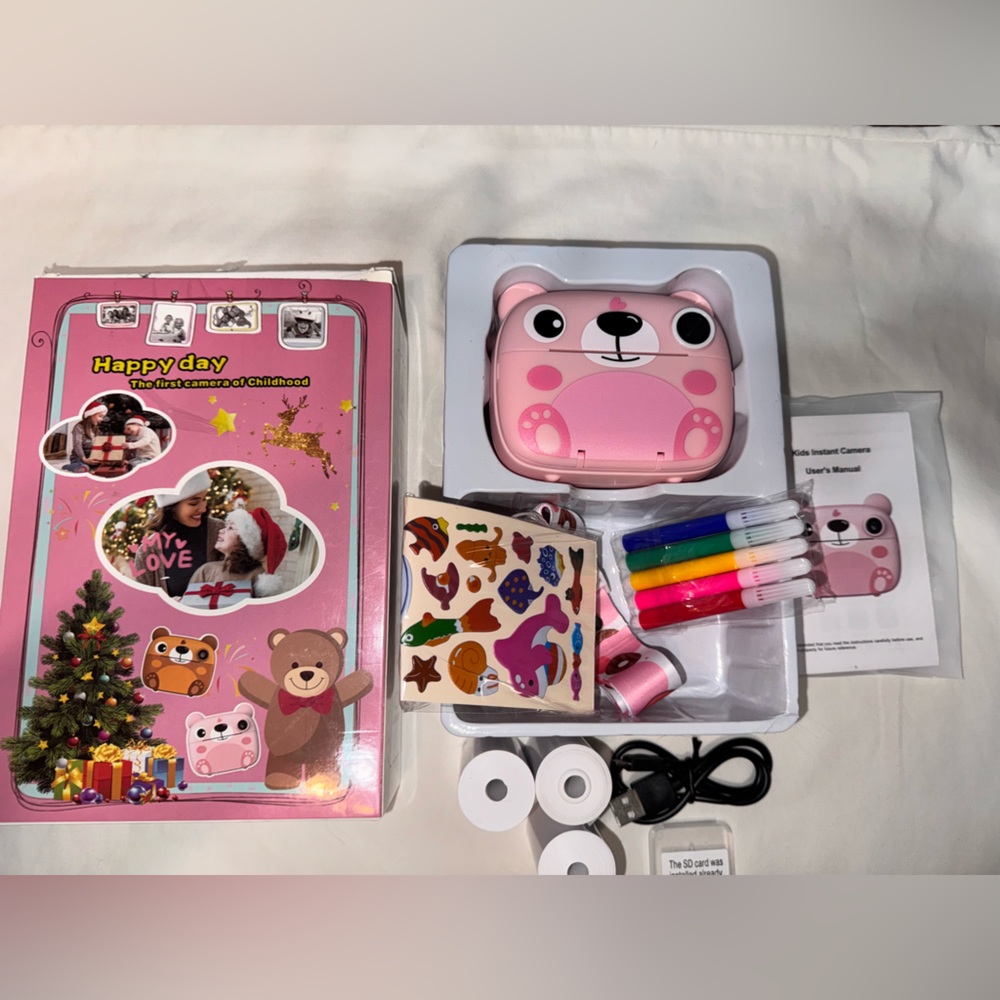 Kids Instant Camera with Pink Bear Designing, NEW